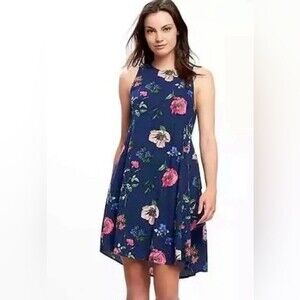 Old Navy navy blue and pink floral shift dress size medium